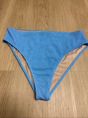 Women’s Blue Textured High-Cut Bikini Bottom